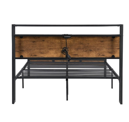 King Size Metal Platform Bed Frame With Wooden Headboard And Footboard