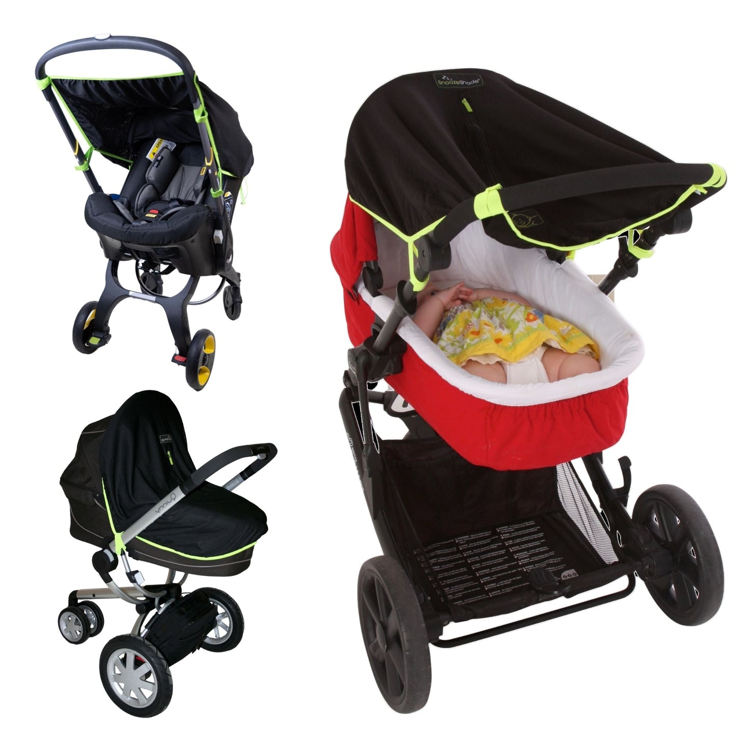 SnoozeShade Original Pram Sunshade & Baby Sleep Aid, 99% UV Protection for Newborns - Safety Green trim