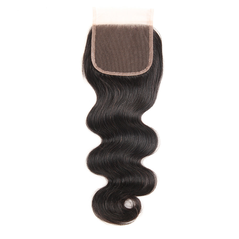 Premium #1B Natural Black Body Wave Bundles with 4×4 Lace Closure |