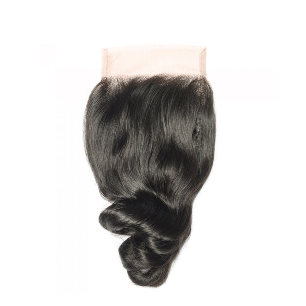 Premium #1B Natural Black Loose Wave Bundles with 4×4 Lace Closure |