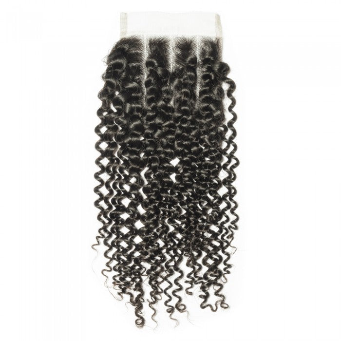 Premium #1B Natural Black Kinky Curly Bundles with 4×4 Lace Closure |