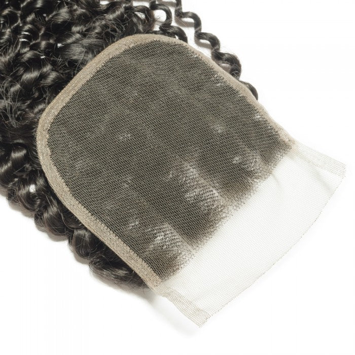 Premium #1B Natural Black Kinky Curly Bundles with 4×4 Lace Closure |