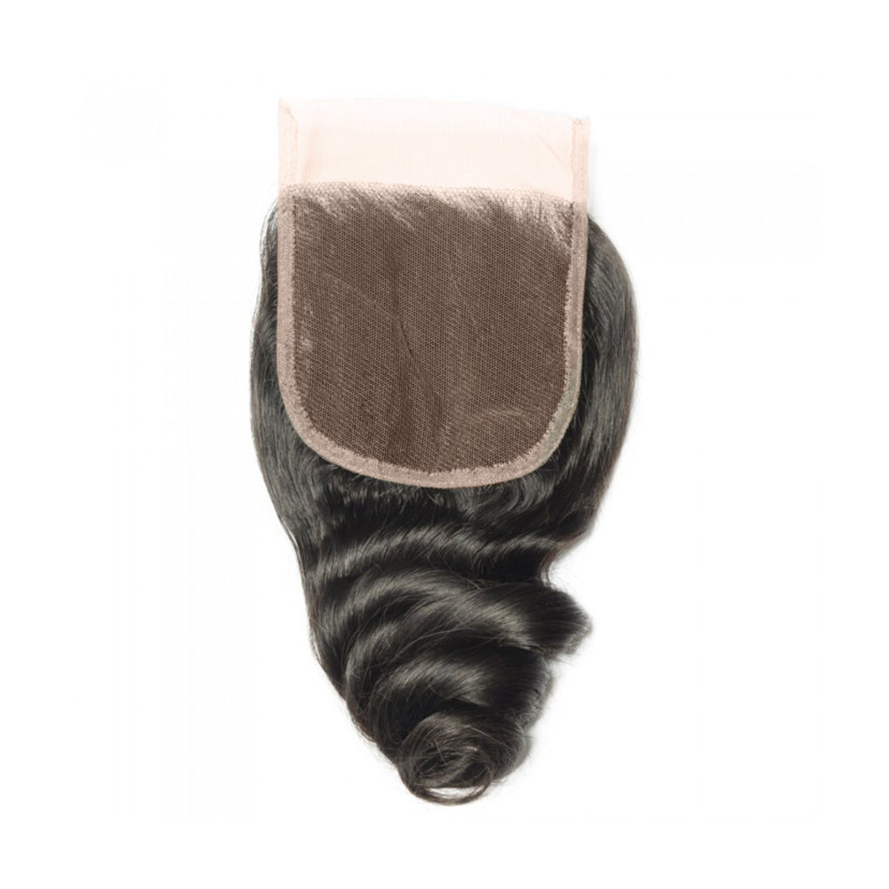Premium #1B Natural Black Loose Wave Bundles with 4×4 Lace Closure |
