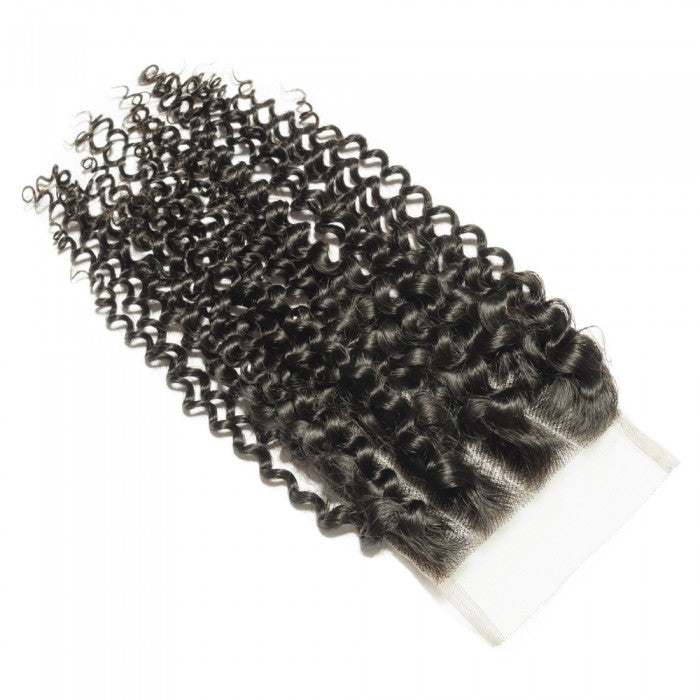 Premium #1B Natural Black Kinky Curly Bundles with 4×4 Lace Closure |