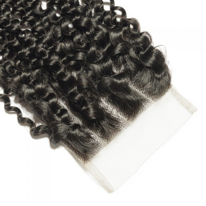 Premium #1B Natural Black Kinky Curly Bundles with 4×4 Lace Closure |
