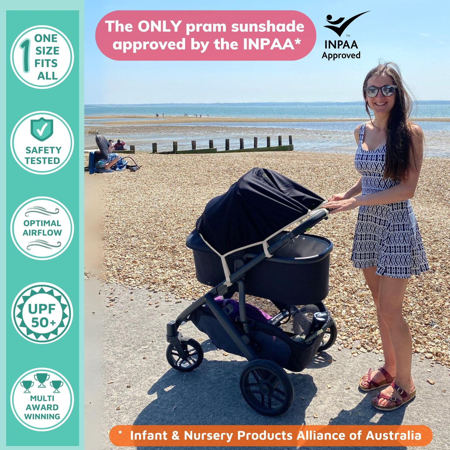 SnoozeShade Original Pram Sunshade - 99% UV Protection for Newborns - Limited Edition Grey Trim