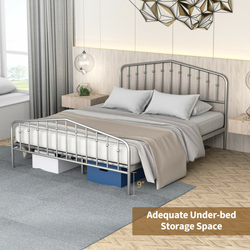 Queen Size Metal Platform Bed Frame with Vintage Headboard and