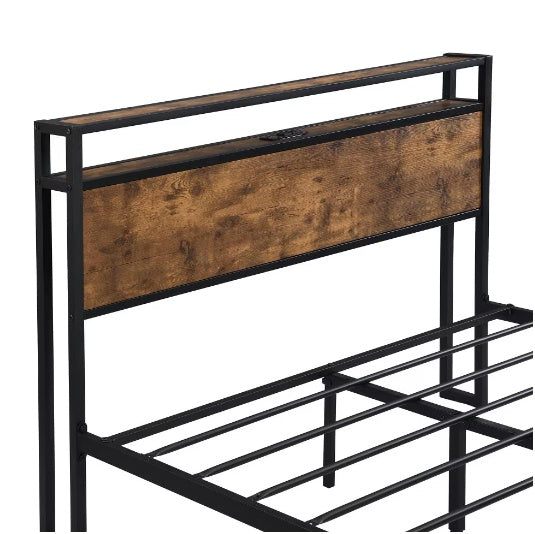 King Size Metal Platform Bed Frame With Wooden Headboard And Footboard