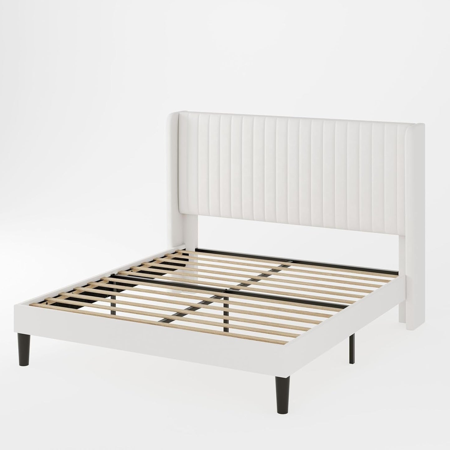 White Velvet Full Bed Frame Wingback, Easy Assembly.