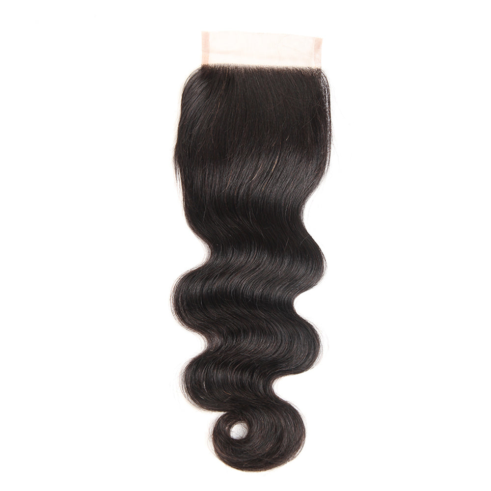 Premium #1B Natural Black Body Wave Bundles with 4×4 Lace Closure |