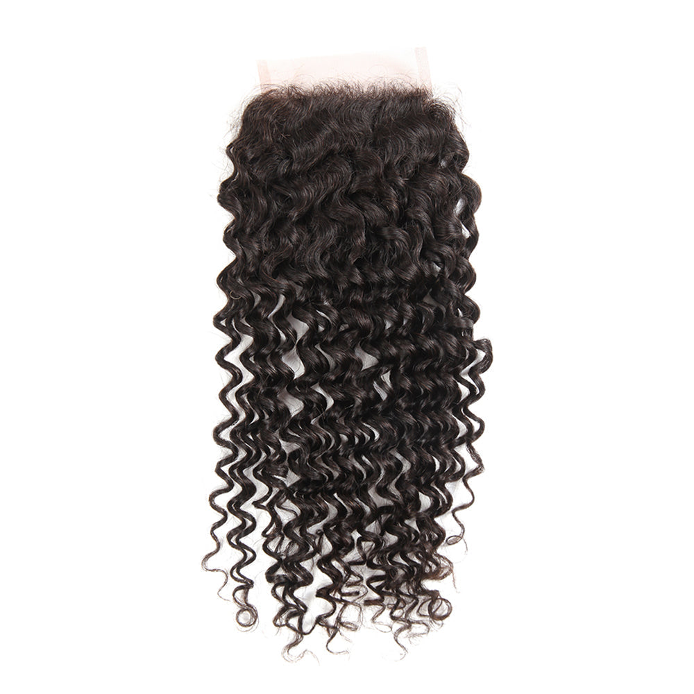 Premium #1B Natural Black Deep Curly Bundles with 4×4 Lace Closure |