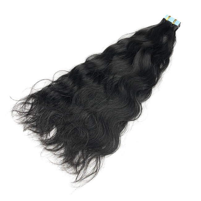 Premium #1B Natural Black Natural Wave Tape-In Hair Extensions | 100%