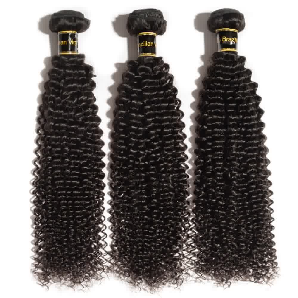 Premium #1B Natural Black Kinky Curly Bundles with 4×4 Lace Closure |