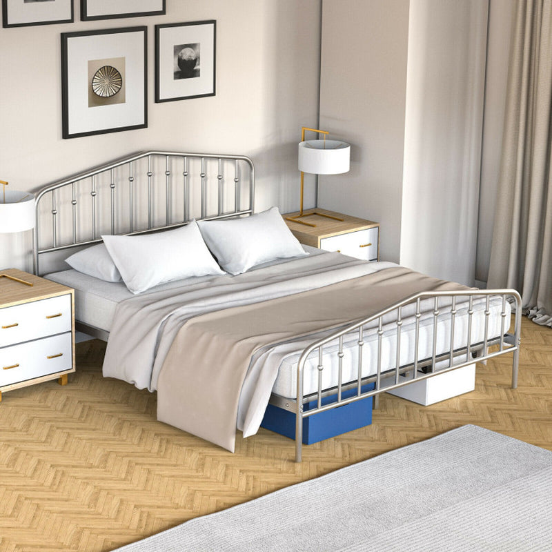 Queen Size Metal Platform Bed Frame with Vintage Headboard and