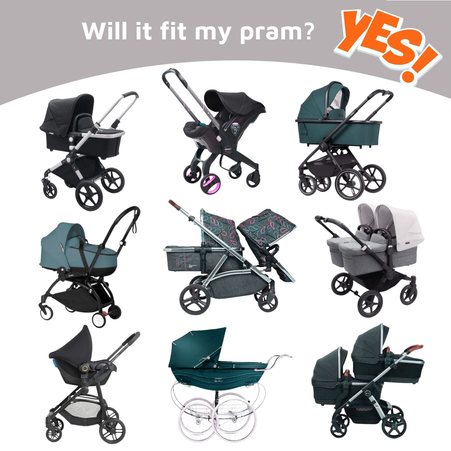 SnoozeShade Original Pram Sunshade - 99% UV Protection for Newborns - Limited Edition Grey Trim