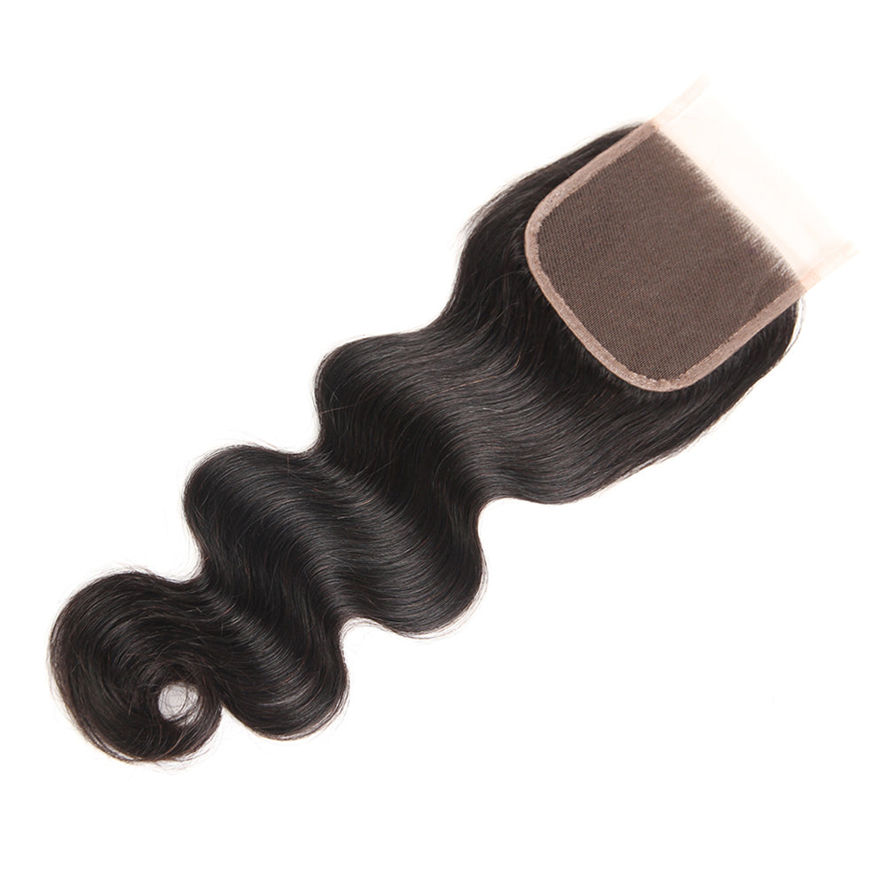 Premium #1B Natural Black Body Wave Bundles with 4×4 Lace Closure |