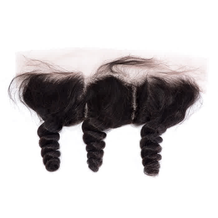 Premium #1B Natural Black Loose Wave Bundles with 13×4 Frontal | 100%