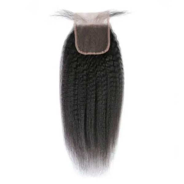Premium #1B Natural Black Yaki Straight Bundles with 4×4 Lace Closure