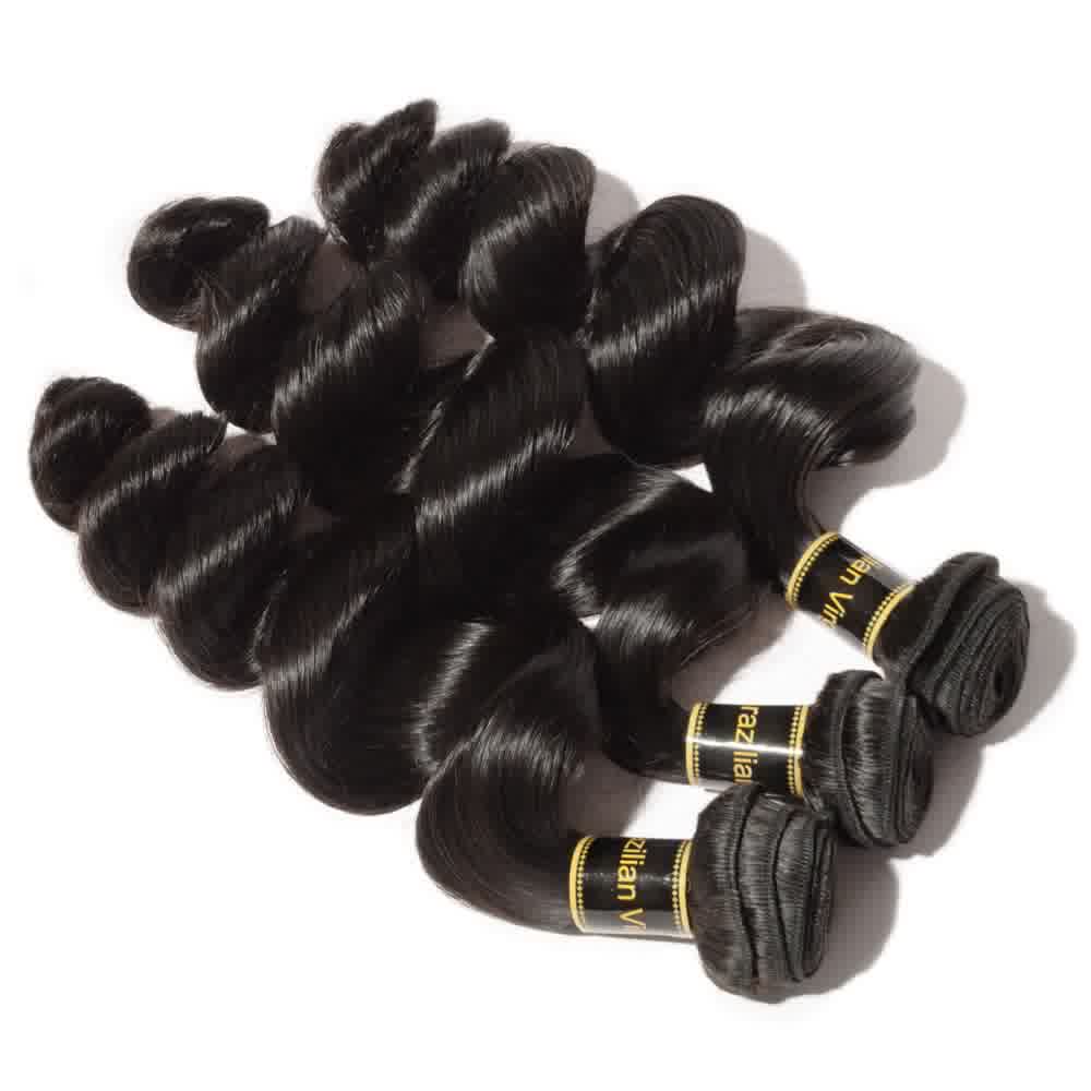 Premium #1B Natural Black Loose Wave Bundles with 4×4 Lace Closure |
