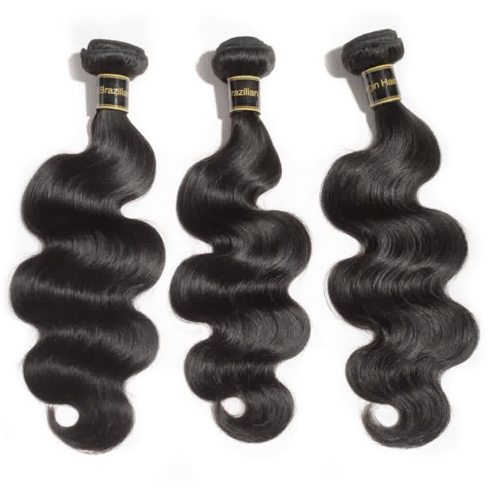 Premium #1B Natural Black Body Wave Bundles with 4×4 Lace Closure |