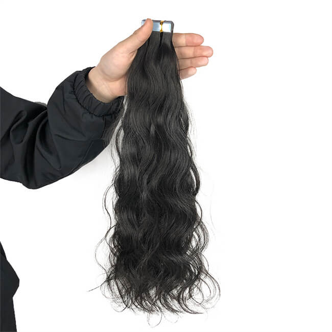 Premium #1B Natural Black Natural Wave Tape-In Hair Extensions | 100%