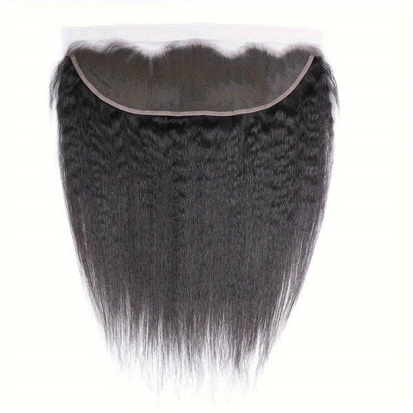 Premium #1B Natural Black Yaki Straight Bundles with 13×4 Frontal |