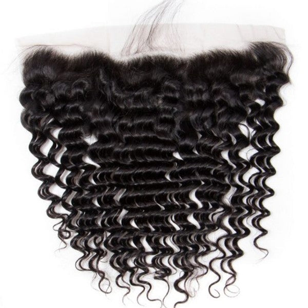 Premium #1B Natural Black Deep Wave Bundles with 13×6 Frontal | 100%