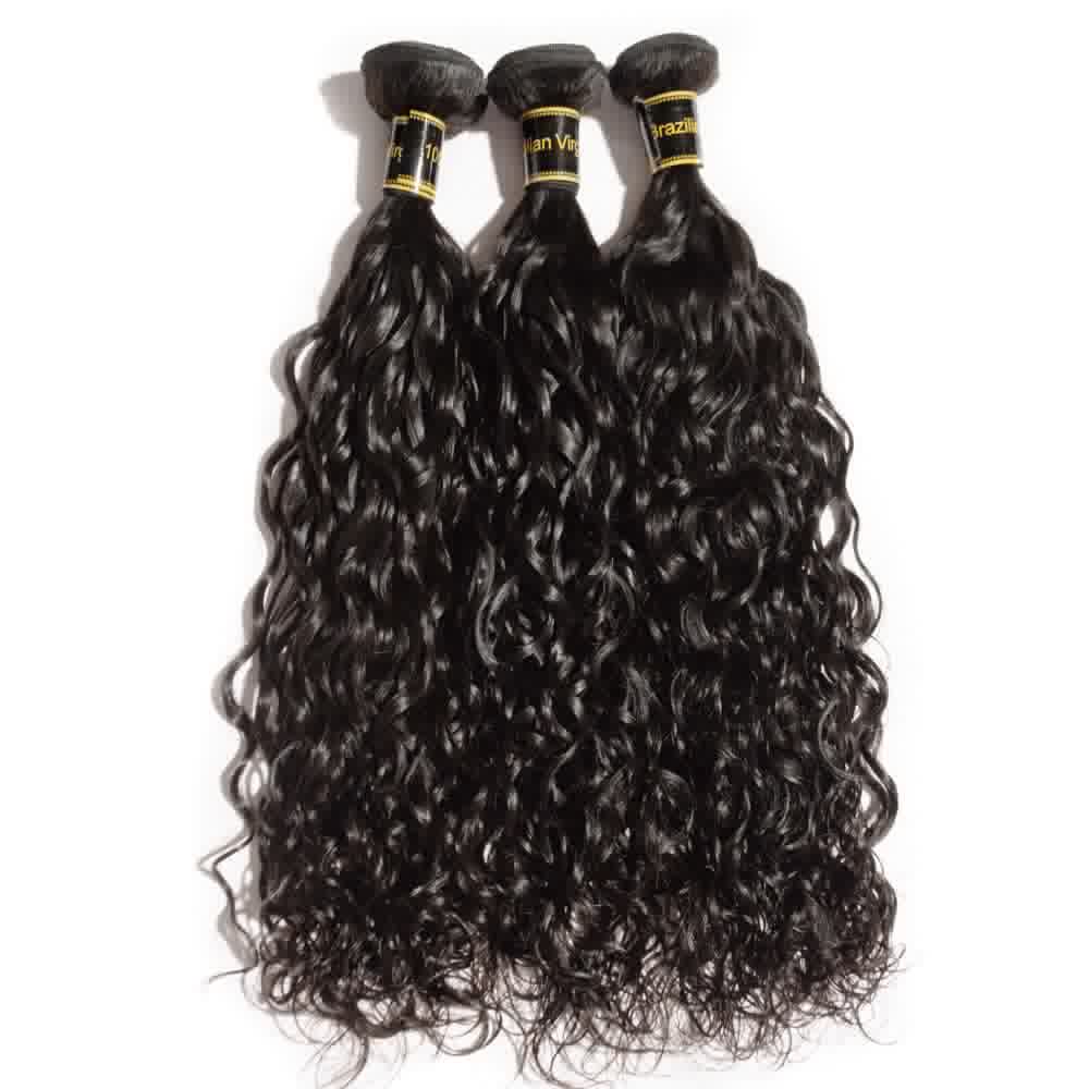Premium #1B Natural Black Natural Wave Bundles with 4×4 Lace Closure |