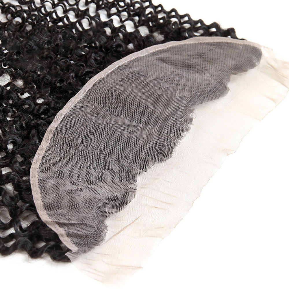 Premium #1B Natural Black Deep Curly Bundles with 13×4 Lace Frontal |