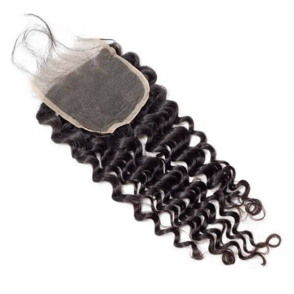 Premium #1B Natural Black Deep Wave Bundles with 4×4 Lace Closure |