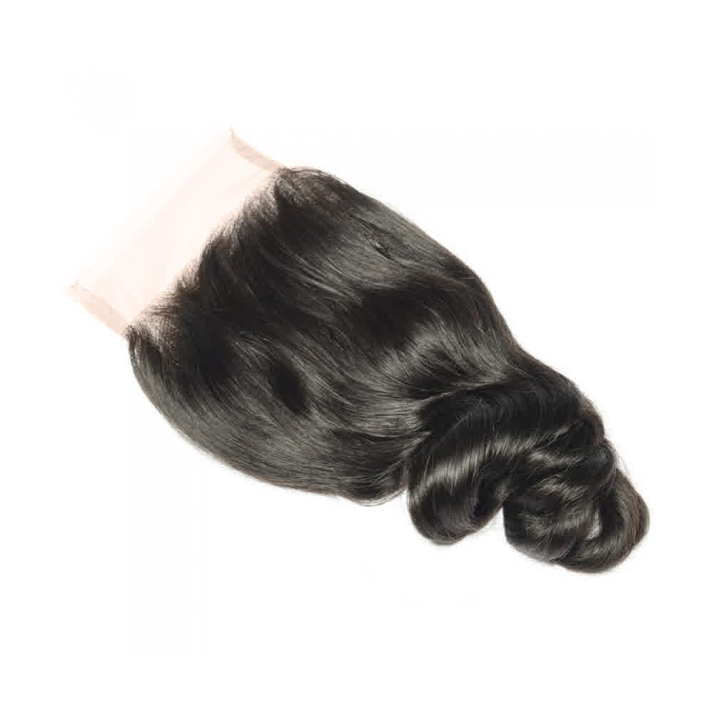 Premium #1B Natural Black Loose Wave Bundles with 4×4 Lace Closure |