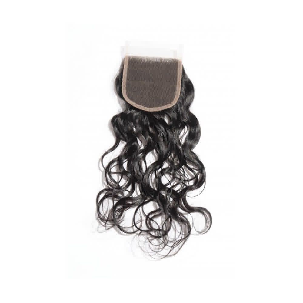 Premium #1B Natural Black Natural Wave Bundles with 4×4 Lace Closure |