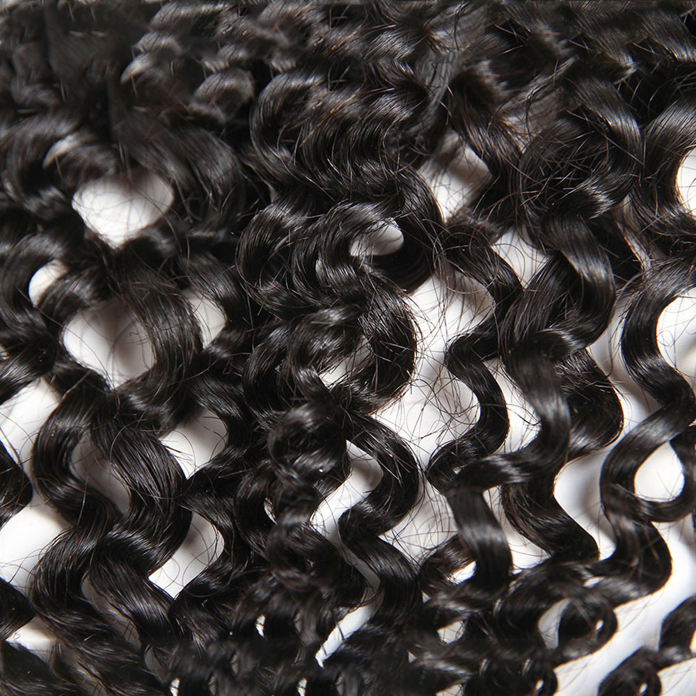 Premium #1B Natural Black Deep Curly Bundles with 4×4 Lace Closure |
