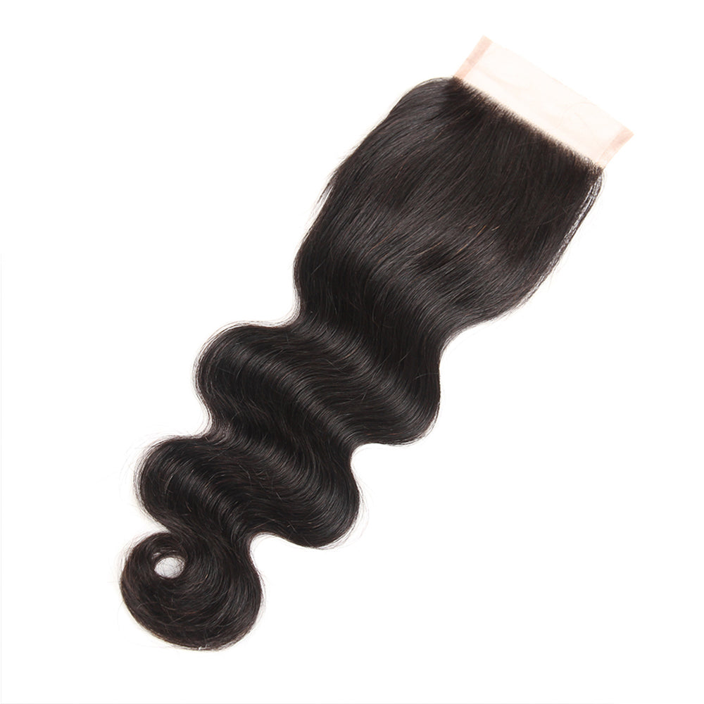 Premium #1B Natural Black Body Wave Bundles with 4×4 Lace Closure |