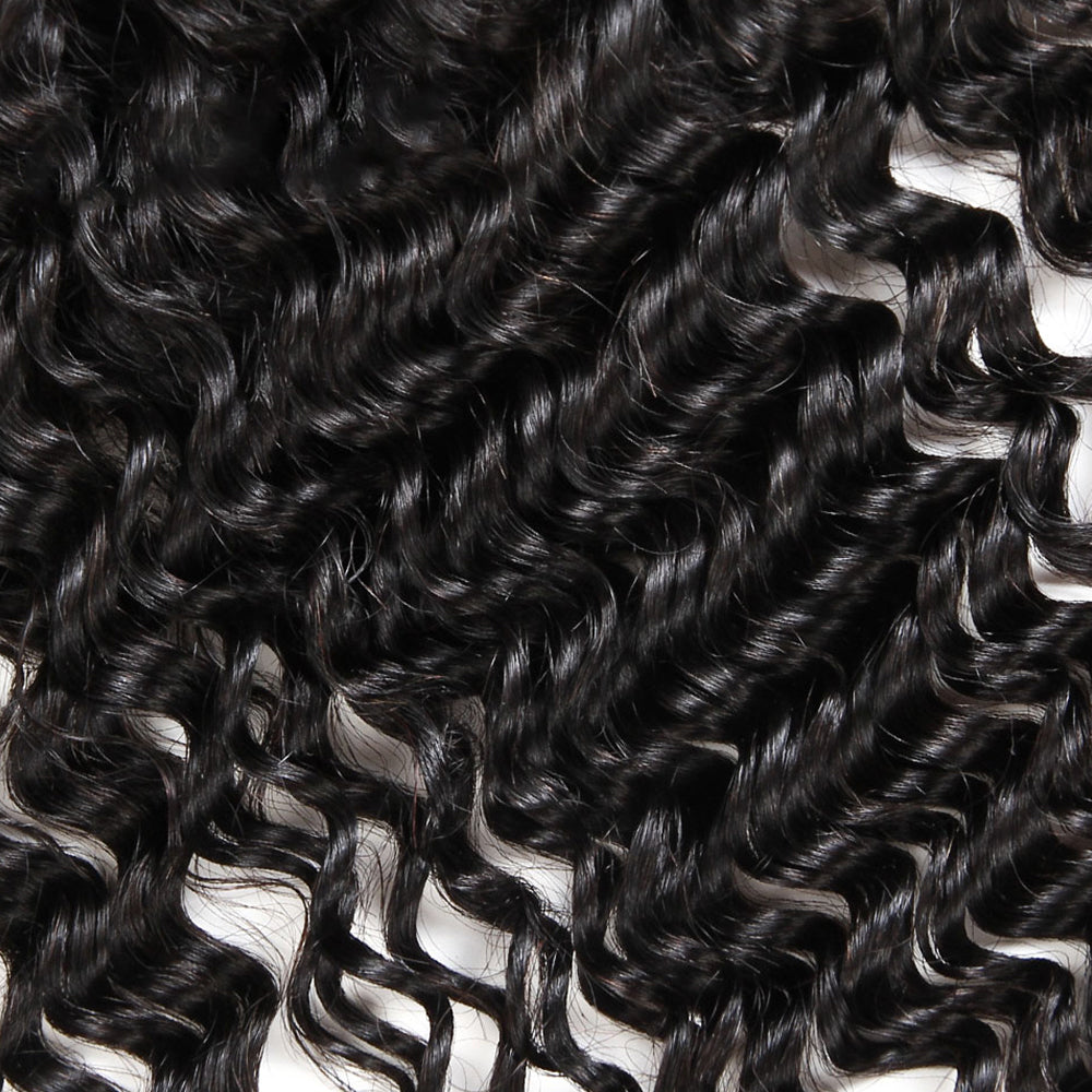Premium #1B Natural Black Deep Curly Bundles with 13×4 Lace Frontal |