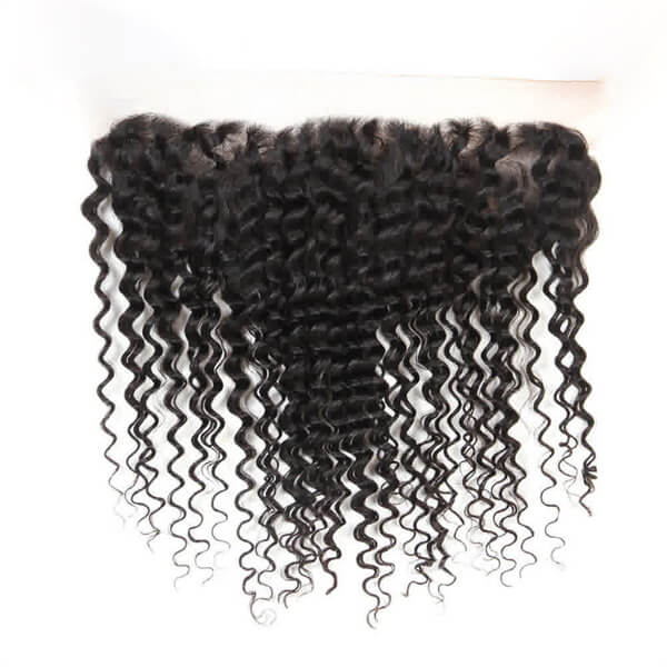 Premium #1B Natural Black Deep Curly Bundles with 13×4 Lace Frontal |