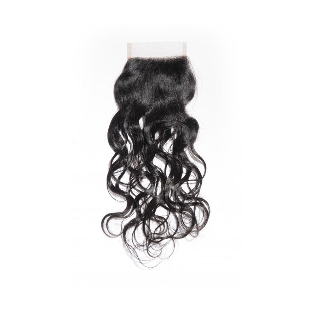 Premium #1B Natural Black Natural Wave Bundles with 4×4 Lace Closure |