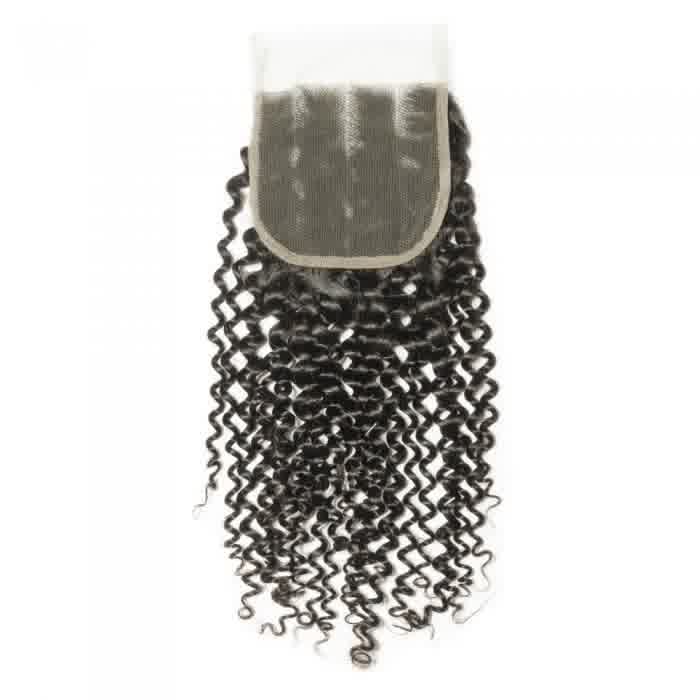 Premium #1B Natural Black Kinky Curly Bundles with 4×4 Lace Closure |