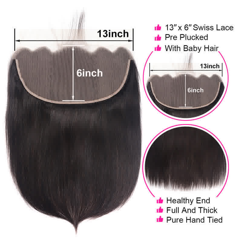 Premium #1B Natural Black Straight Bundles with 13×6 Frontal | 100%