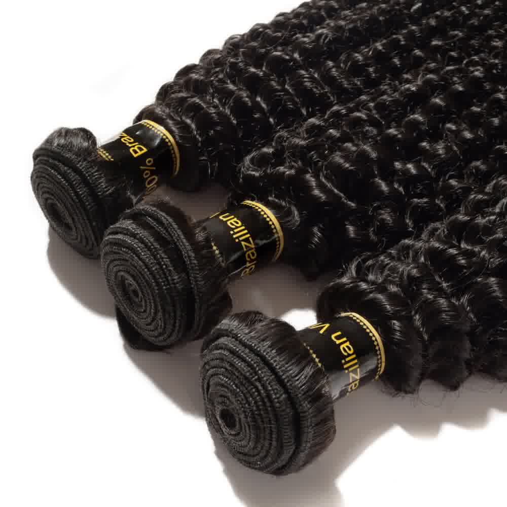 Premium #1B Natural Black Kinky Curly Bundles with 4×4 Lace Closure |