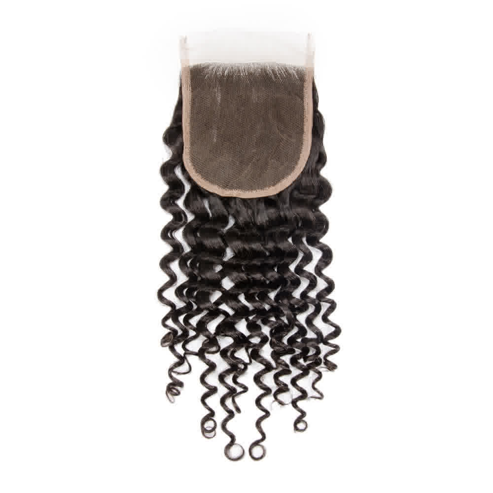 Premium #1B Natural Black Deep Curly Bundles with 4×4 Lace Closure |