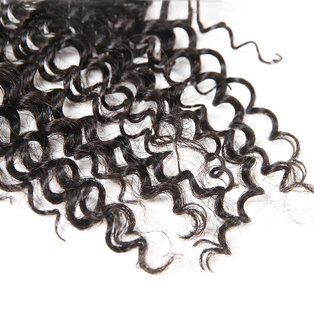 Premium #1B Natural Black Deep Curly Bundles with 4×4 Lace Closure |