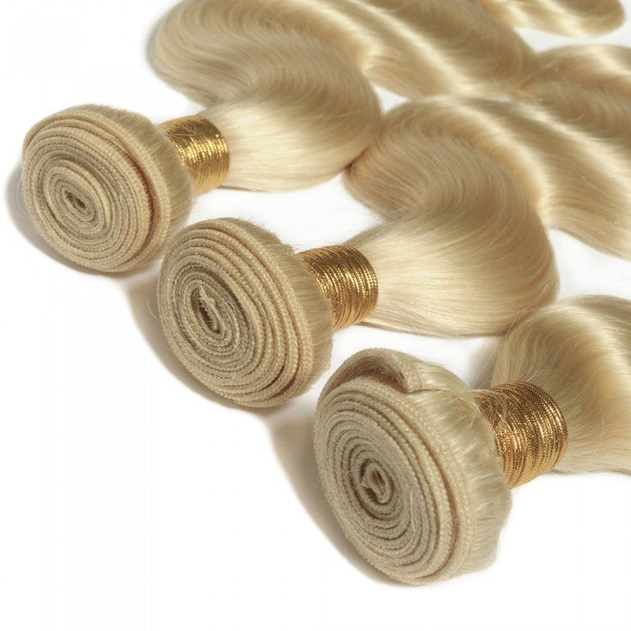 Premium #613 Blonde Body Wave Bundles with 4×4 Lace Closure | 100%