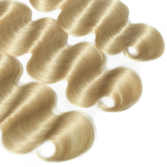 Premium #613 Blonde Body Wave Bundles with 4×4 Lace Closure | 100%