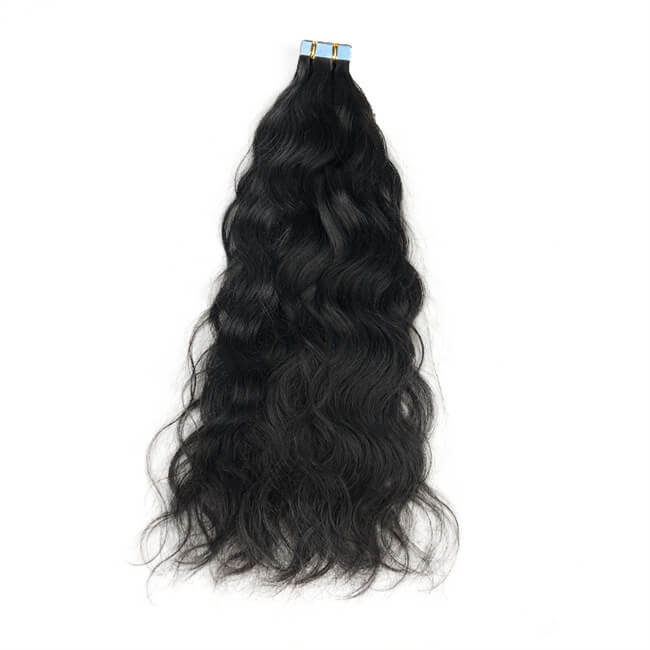 Premium #1B Natural Black Natural Wave Tape-In Hair Extensions | 100%