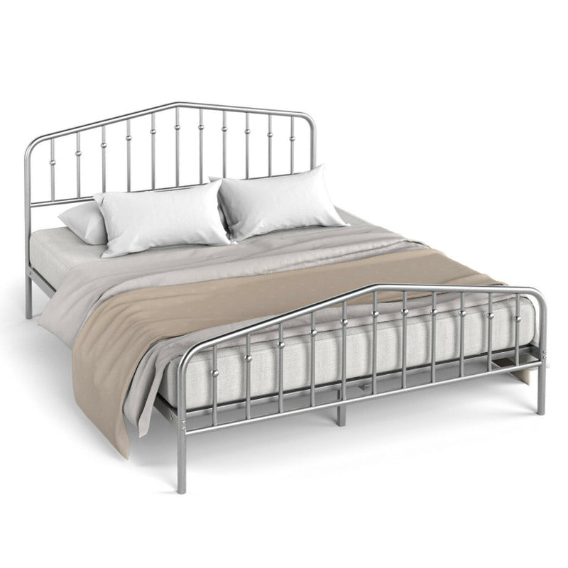Queen Size Metal Platform Bed Frame with Vintage Headboard and
