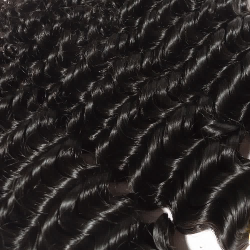Premium #1B Natural Black Deep Curly Bundles with 13×4 Lace Frontal |