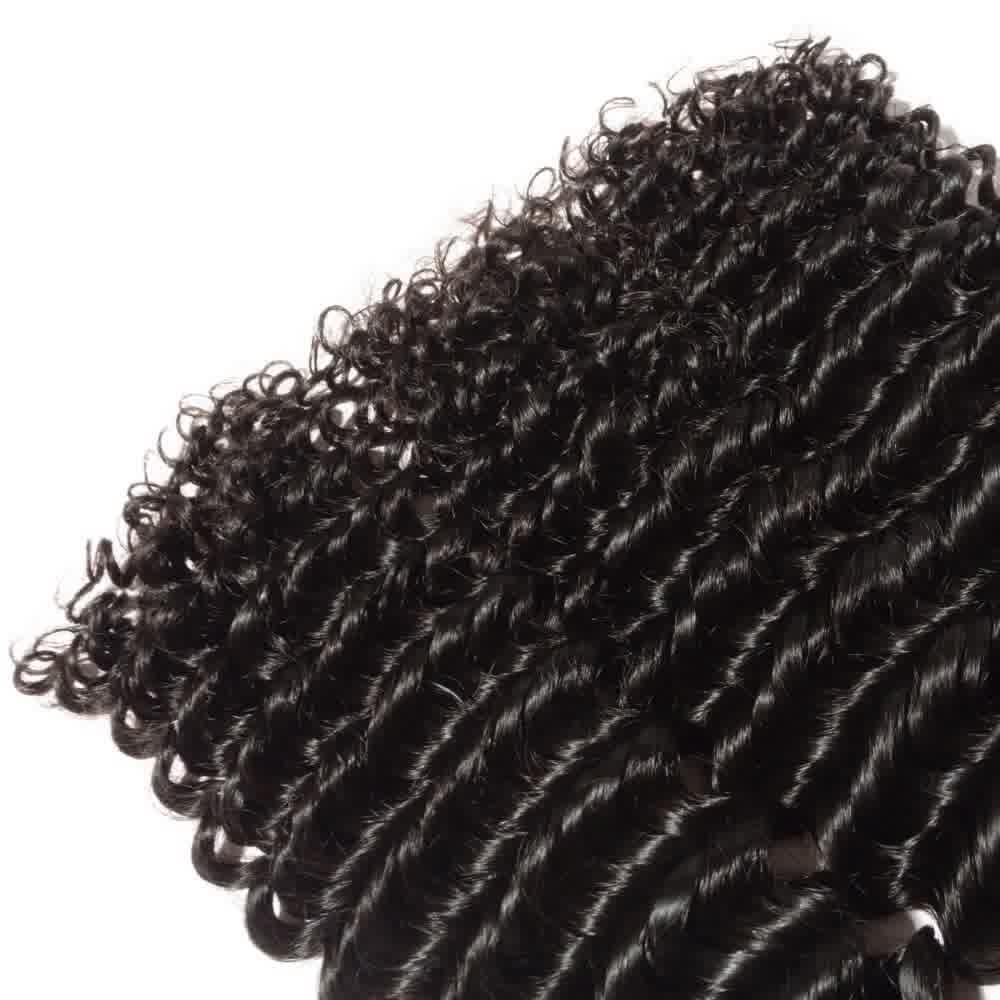 Premium #1B Natural Black Deep Curly Bundles with 13×4 Lace Frontal |