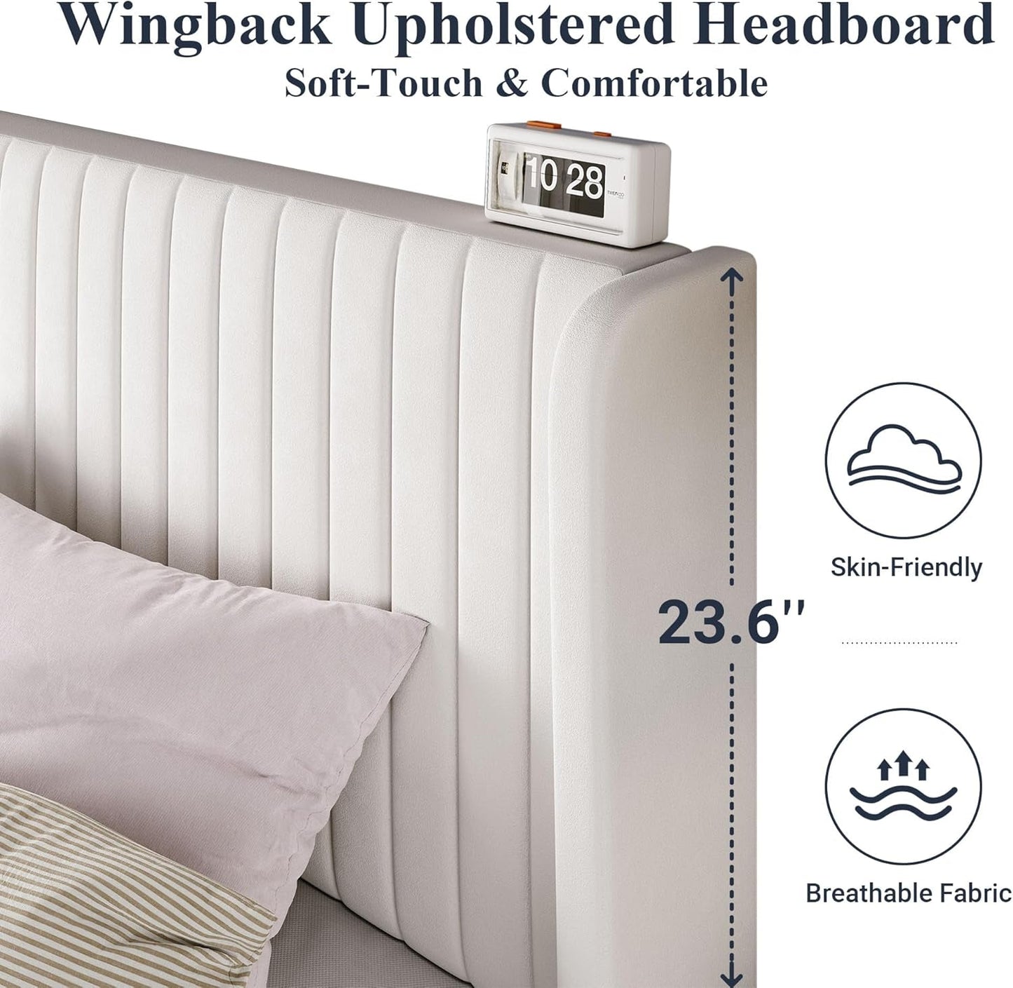 White Velvet Full Bed Frame Wingback, Easy Assembly.