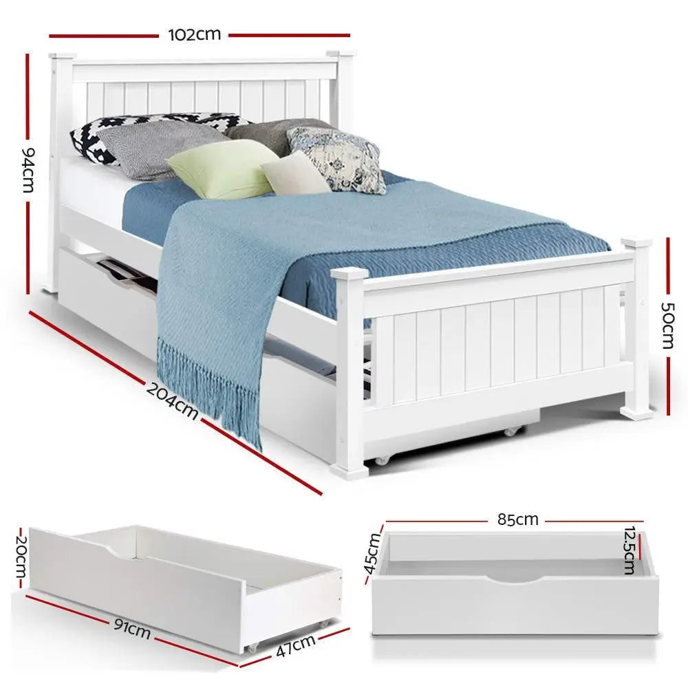 Artiss Wooden Bed Frame Timber Single Size RIO Kids Adults Storage